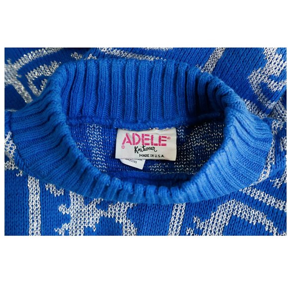 Vintage ADELE 80s 90s Blue White Alphabet Letters Sweater - Picture 9 of 9